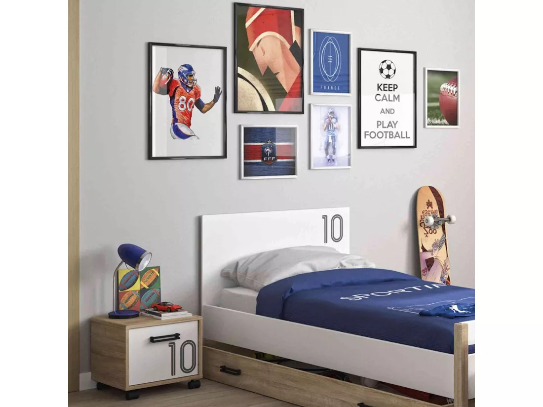 Chevet enfant sur roulettes en bois imitation chêne clair et blanc - CH5052