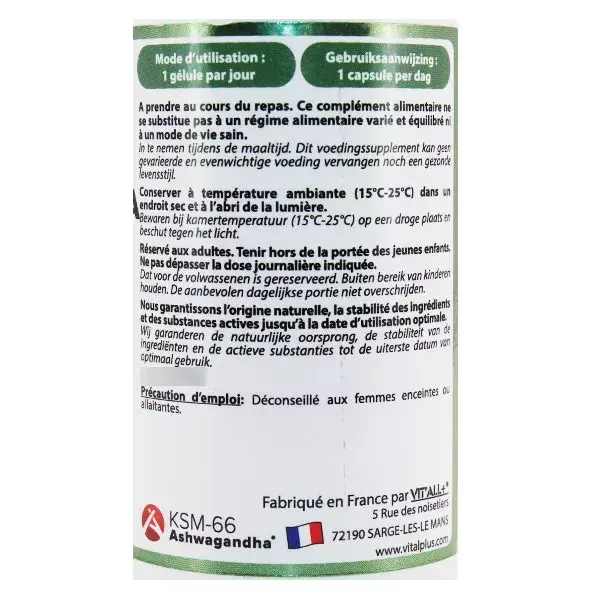 Vit'all+ Extrato Padronizado de Ashwagandha Orgânica 600mg - 60 cápsulas vegetais
