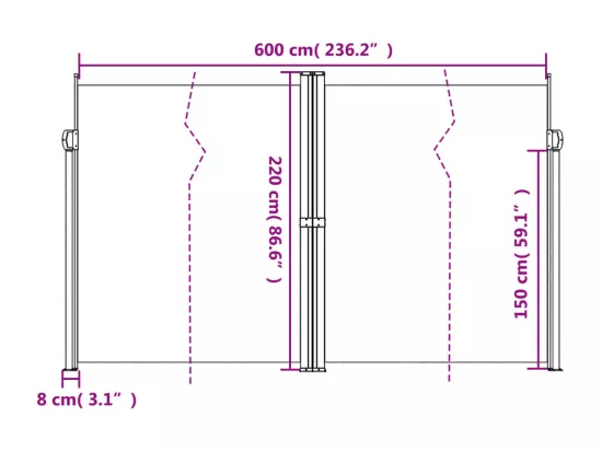Auvent latéral rétractable taupe 220x600 cm