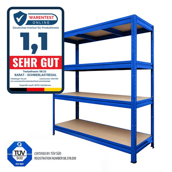 Breedspanstelling - Blauw - Stelling voor kelder en werkplaats - Draagvermogen tot 1600 kg - 160 x 150 x 80 cm