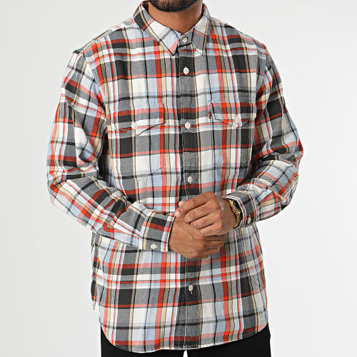 Chemise Manches Longues A Carreaux A1919 Bleu Clair Gris Anthracite Orange