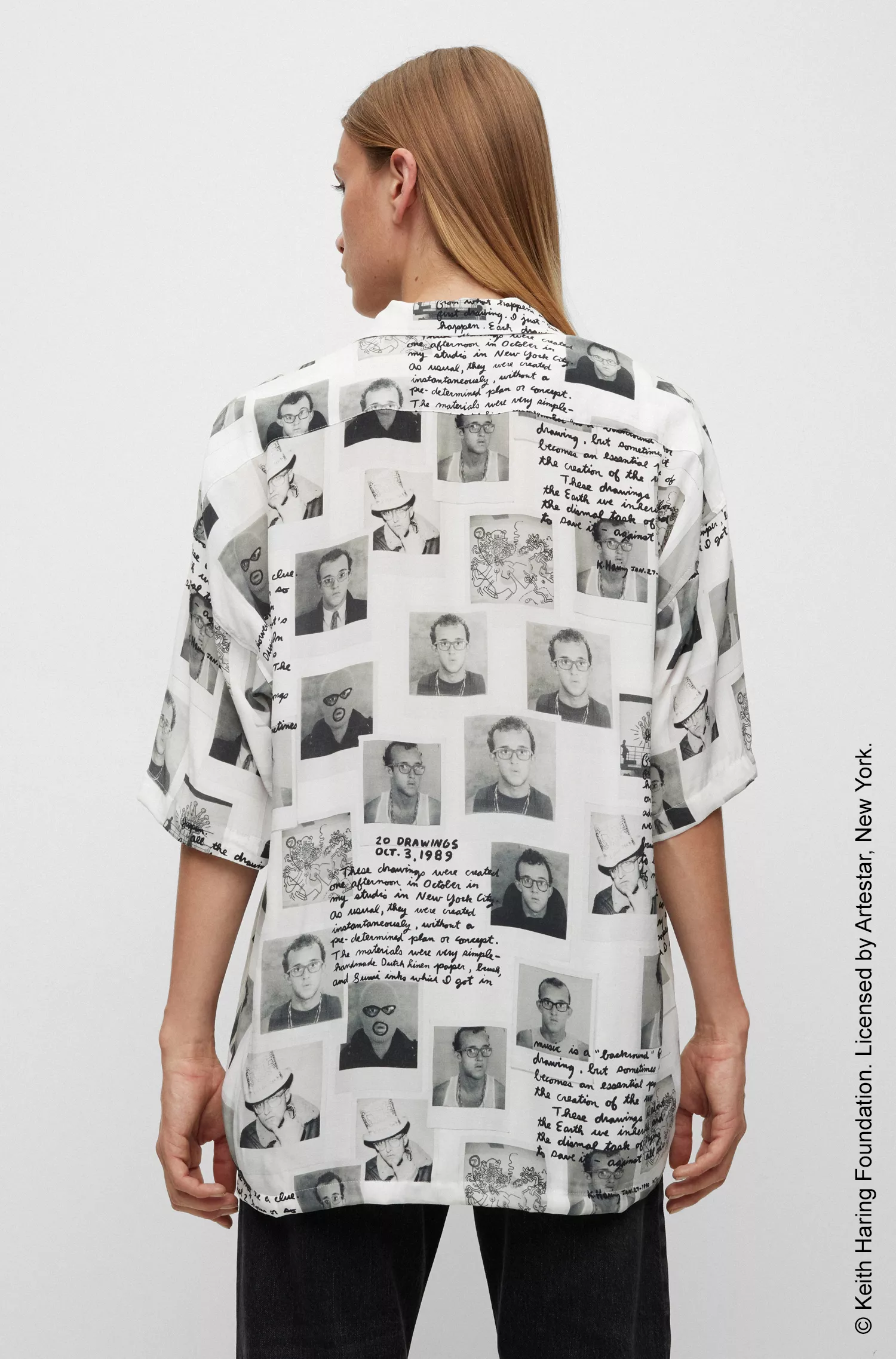 Blusa oversized unissex BOSS Black-BOSS x Keith Haring em lona.