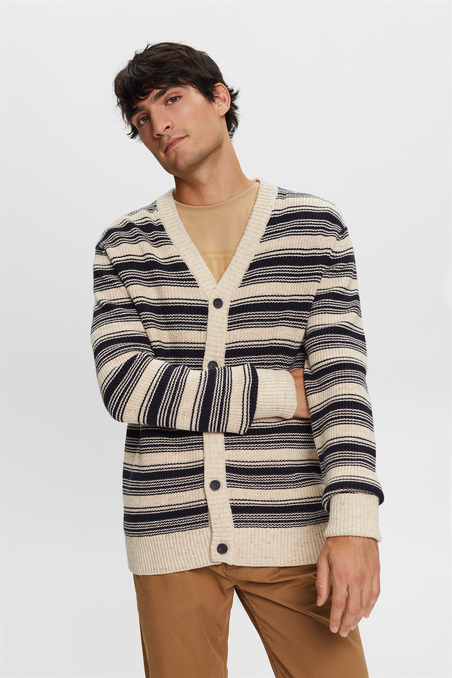 Cardigan rayé à col V, 100 % coton