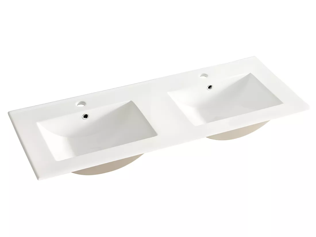 Meuble vasque Salle de bain+ 2 Lavabos 120x46x68cm BAHAMA BLANC 854 moderne de haute qualité