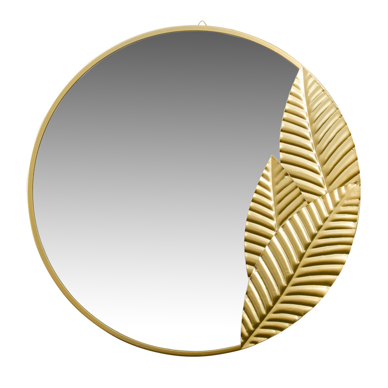 Miroir rond à feuilles dorées