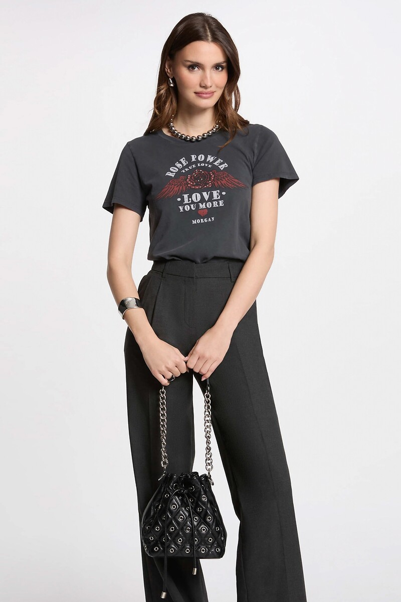 MORGAN<br>Camiseta com gola redonda e mangas curtas, estampa na frente