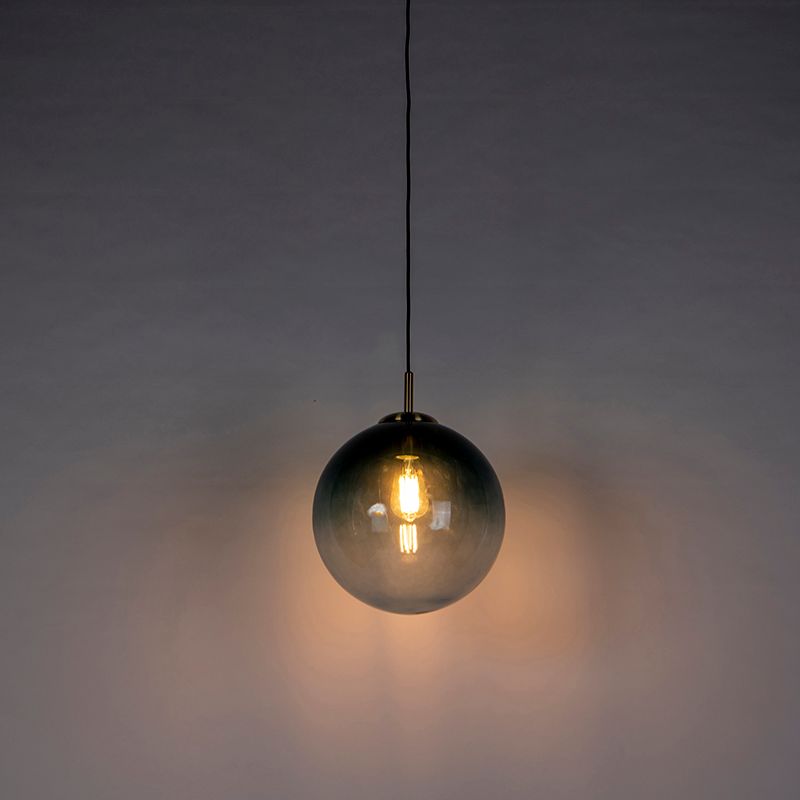 Art Deco hanglamp messing met oceaanblauw glas 33 cm - Pallon