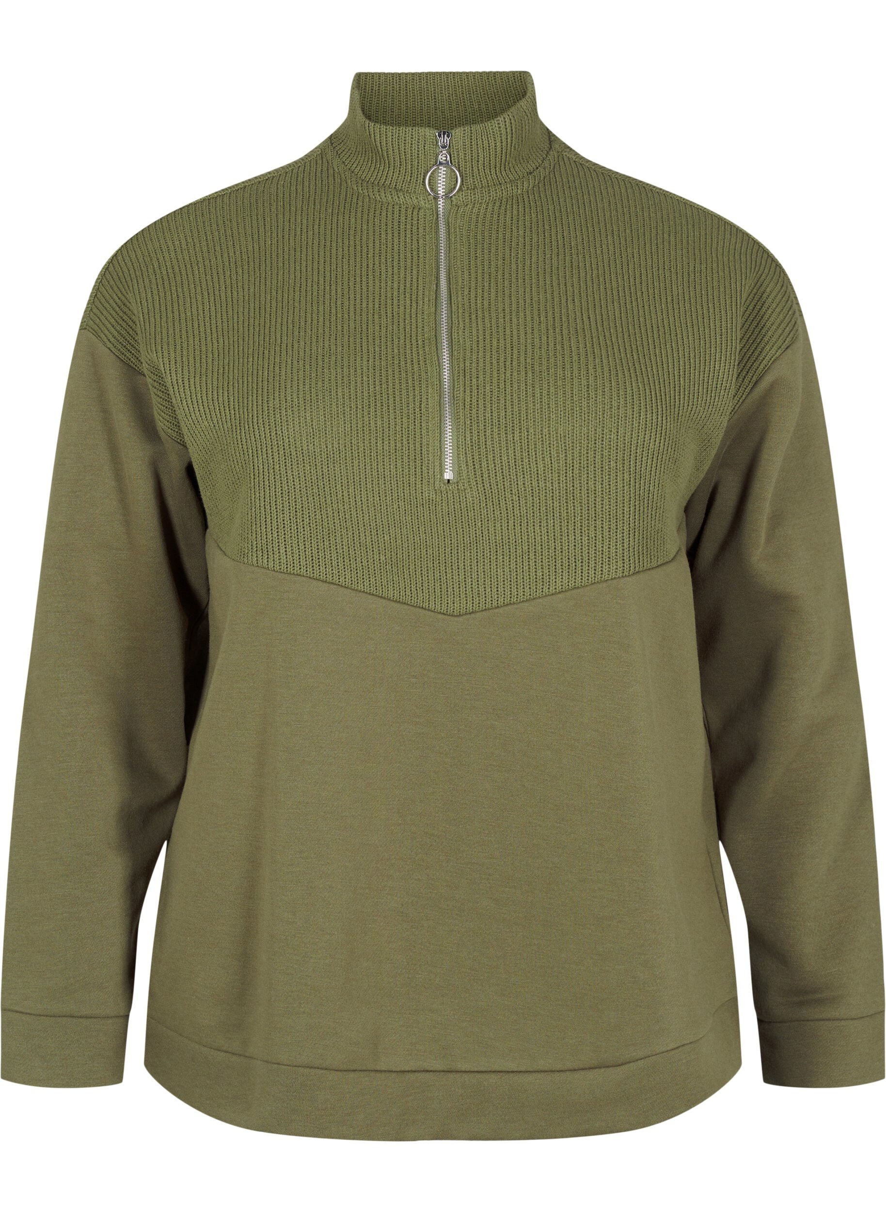 Sweatshirt med strik og lynlås