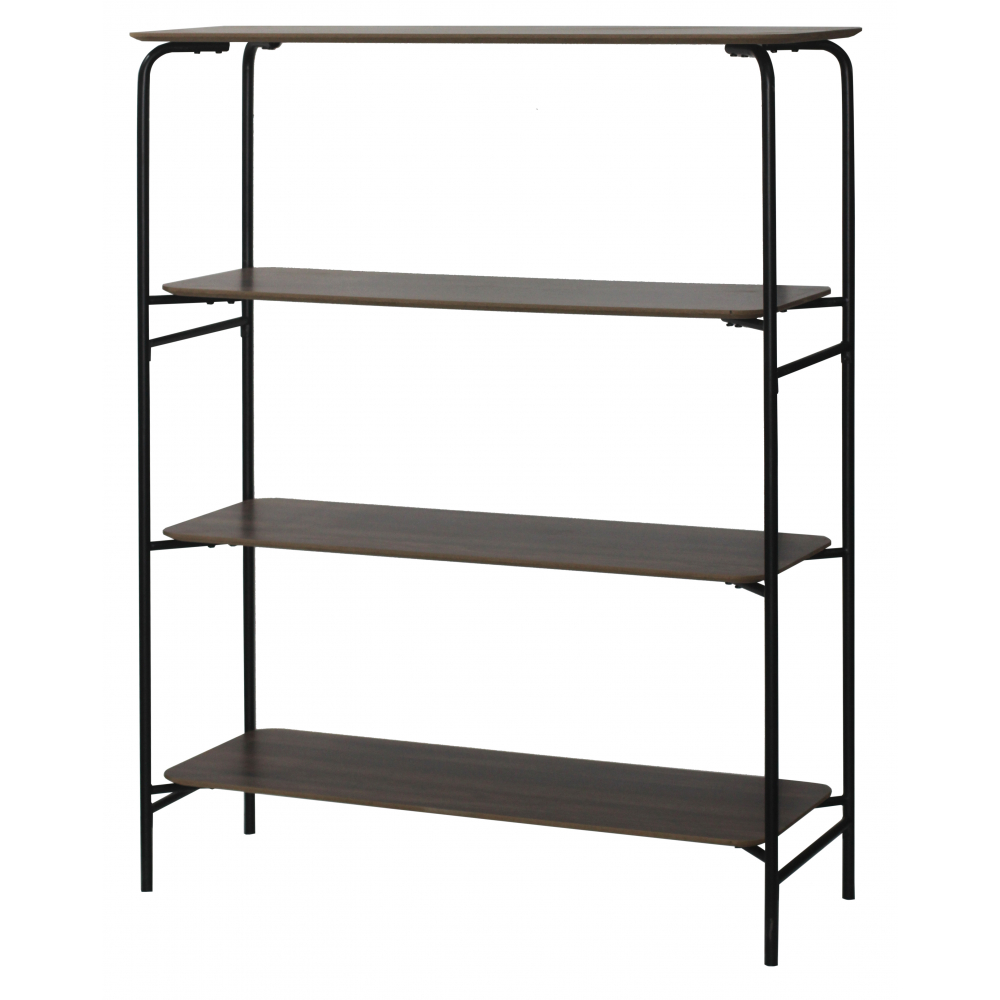 Etagère murale, salon, chambre, bibliothèque 4 plateaux rangement en bois foncé métal vintage 110x40x140cm