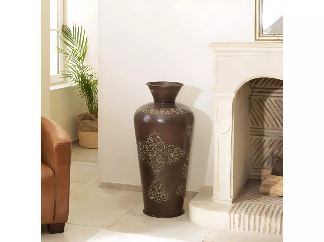 HONORE - Vase alu L40cm H85cm couleur cuivre foncé patine antique