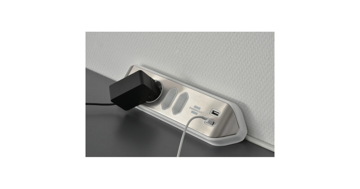 BrennenstuhlEstilo Hoekstekkerdoos 4-voudig stekkerdoos  (Wit/roestvrij staal, 2x USB)