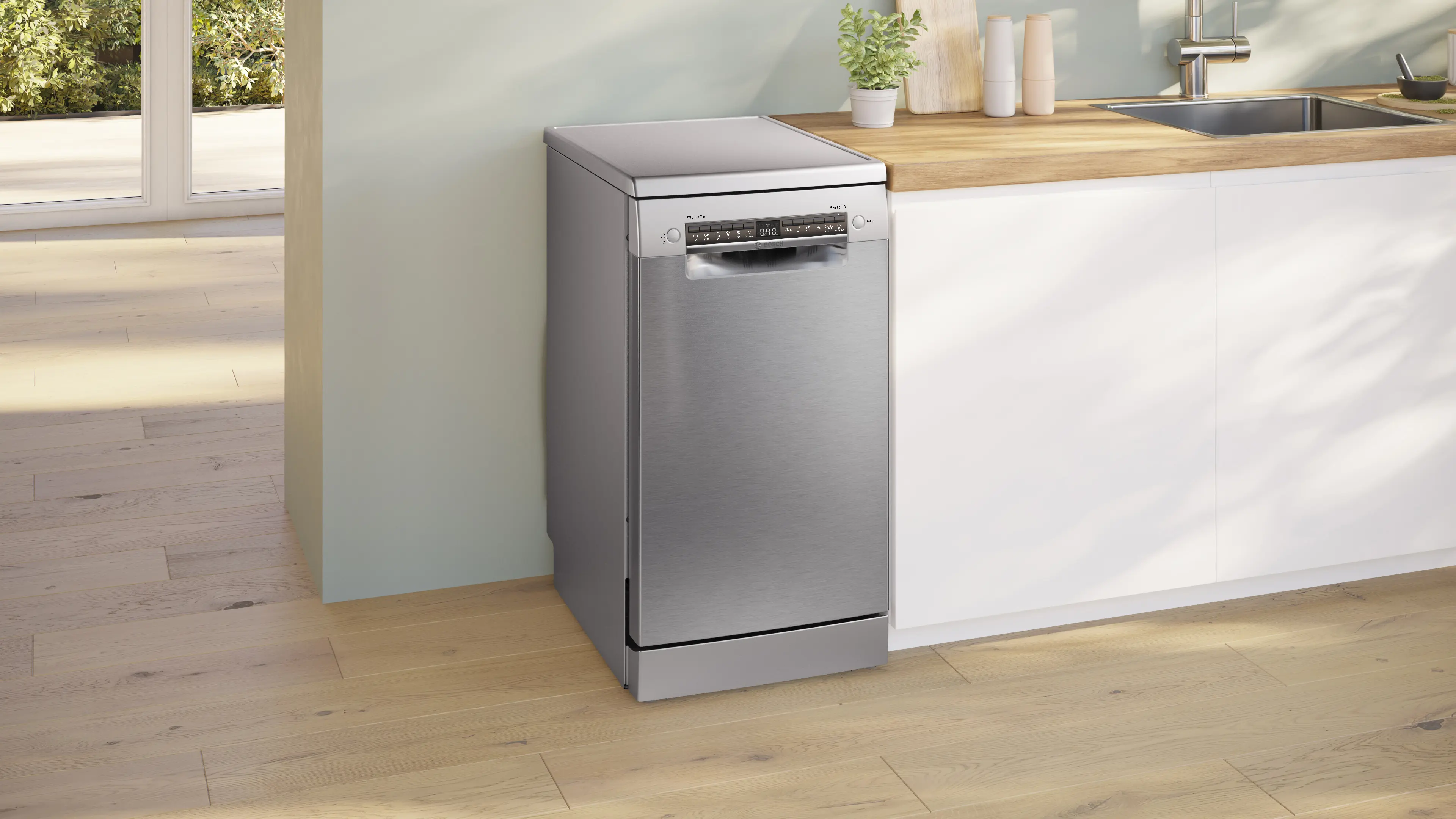 Serie 4 Vrijstaande vaatwasser 45 cm Geborsteld staal anti-fingerprint