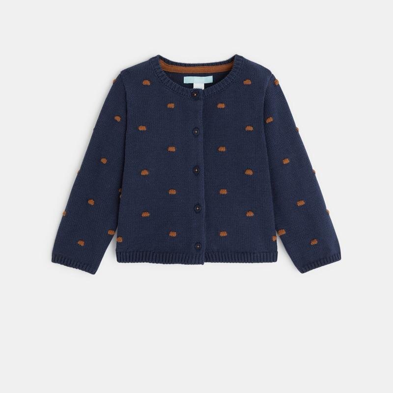Gilet maille reliéfée pois bleu bébé fille Bleu