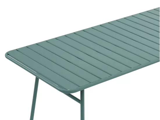 Salle à manger de jardin en métal - une table L.160 cm avec 2 fauteuils empilables et 4 chaises empilables - Vert amande - MIRMANDE de MYLIA