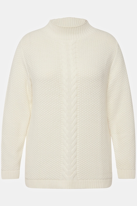 Pullover, Strukturstrick, Zopfmuster, Rundhals, Langarm