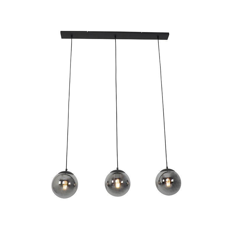 Art deco hanglamp zwart en smoke glas 3-lichts - Pallon