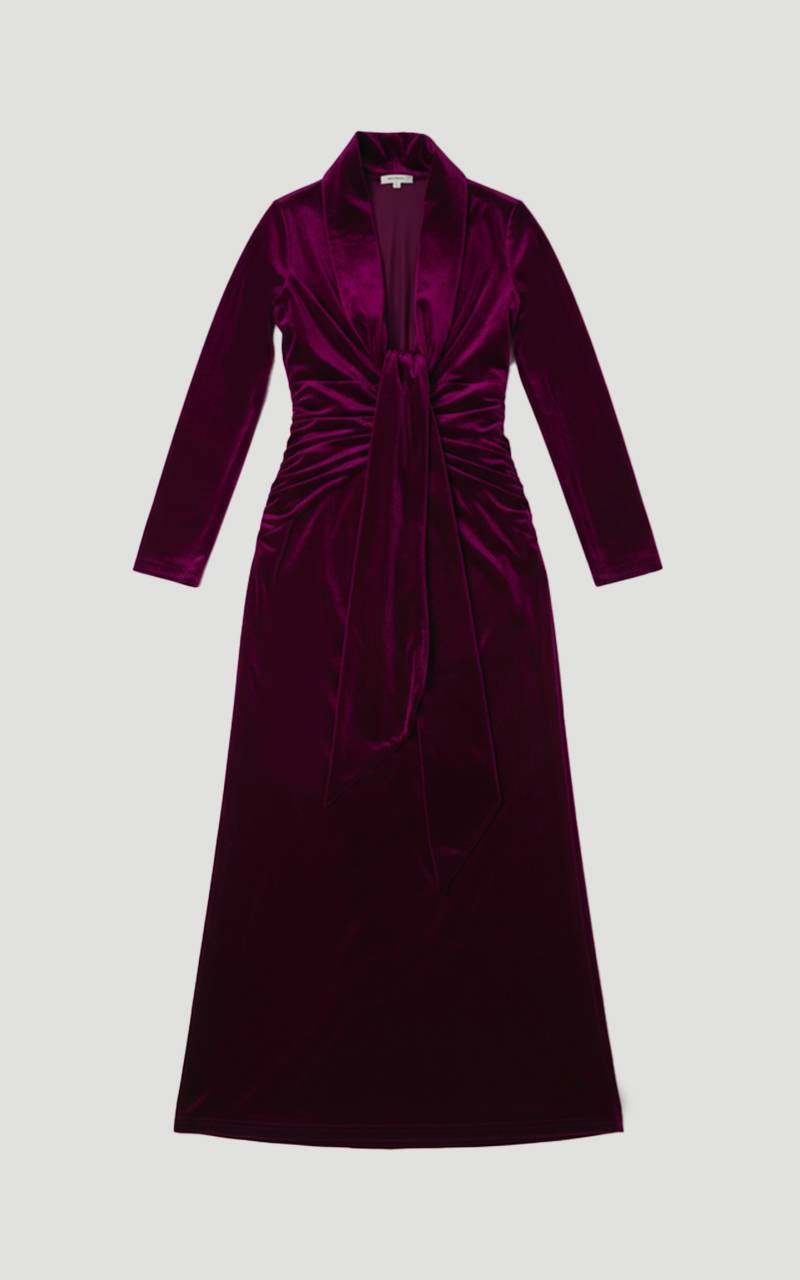 KarenMillen Robe portefeuille maxi en velours à manches longues avec décolleté en V