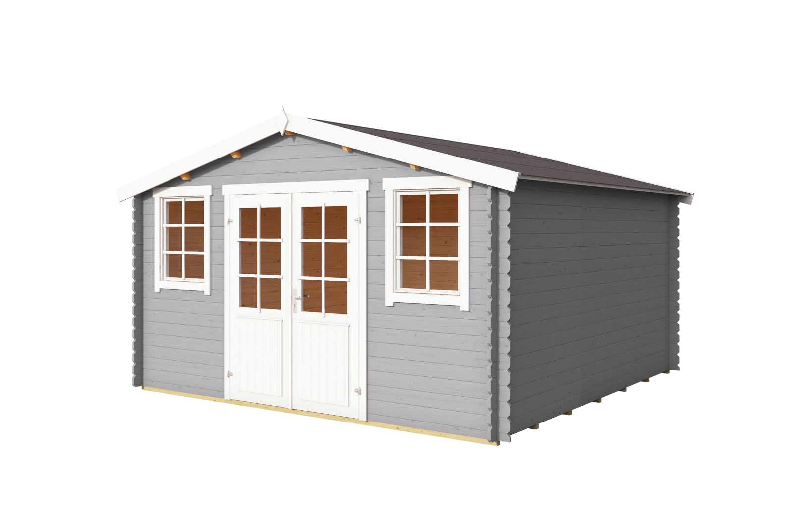 Gartenhaus WELS 4 DT - lichtgrau - Fichte massiv - 390x390 cm