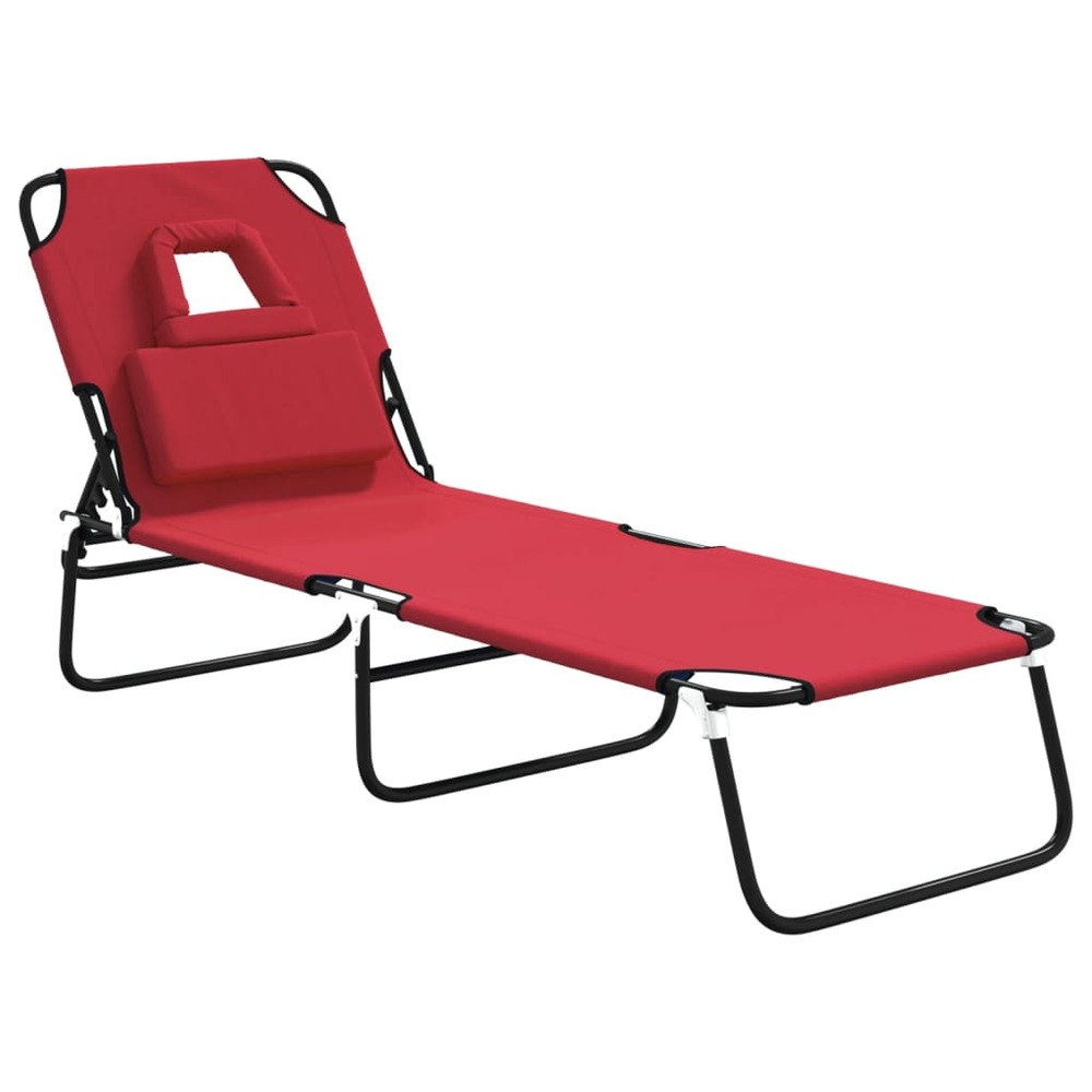Chaise longue pliante rouge tissu oxford acier enduit de poudre