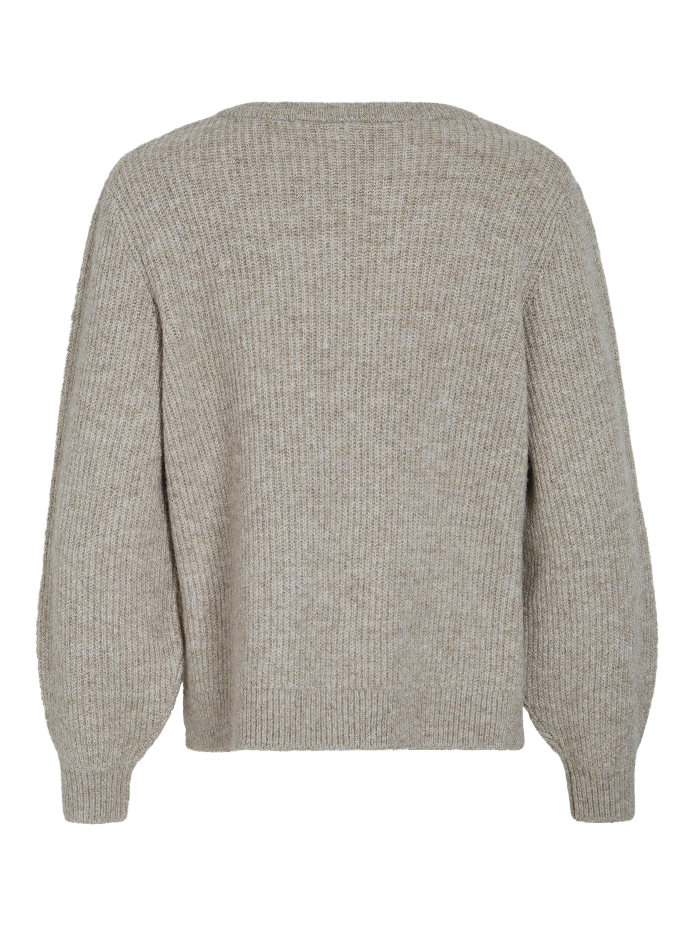 Vila  Vibeluna V-neck Rev L/S striktrøje - Natural Melange