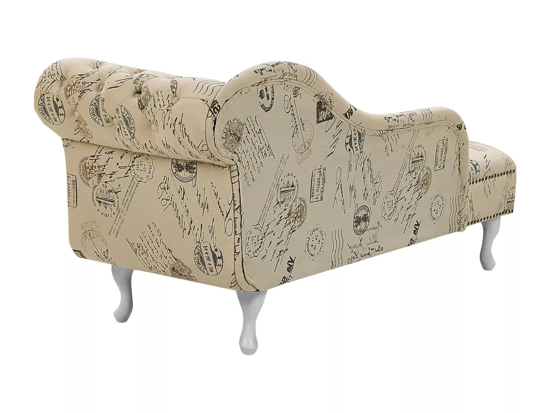 Chaise longue Chesterfield en tissu imprimé beige côté droit NIMES