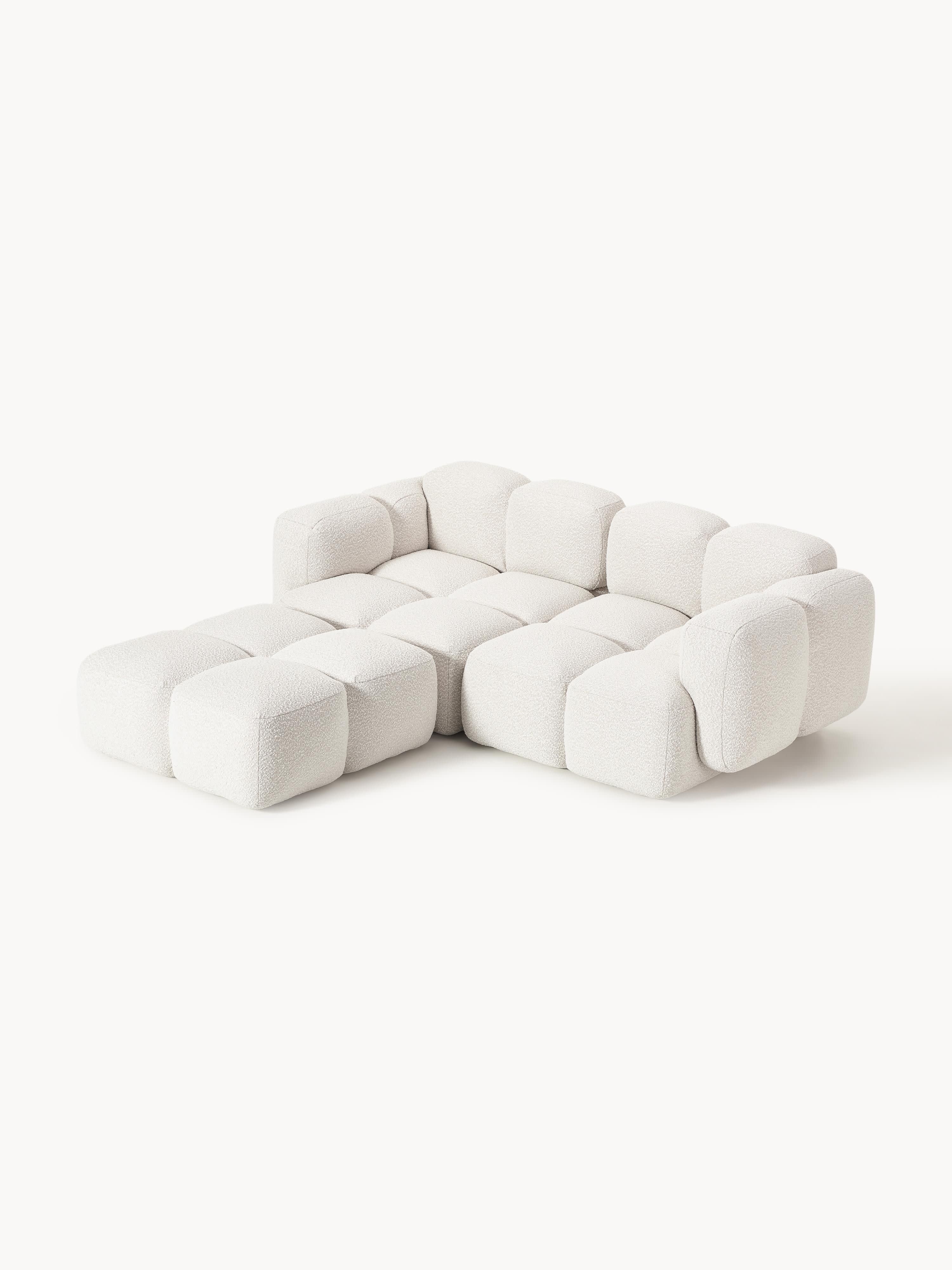 Modulaire bank Tayla (3-zits) van bouclé met poef (links/rechts)