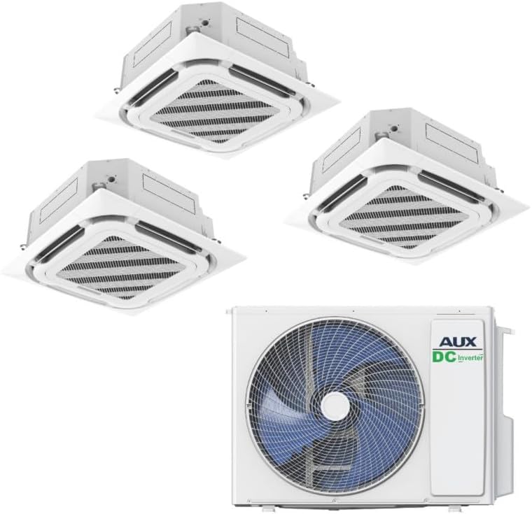 AUX A++ Klimaanlage Set mit 3× Deckenkassette 12000 BTU (je 3,5 kW) + Außengerät 36000 BTU (10,5 kW) - R32 Kältemittel - Weiß - Split-Klimaanlage für 3 Räume - leise & anschlussfertig