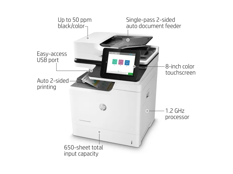 HP Color LaserJet Enterprise MFP M681dh - Multifunktionsprinter - farve - laser - 215.9 x 863.6 mm (original) - A4/Legal (medie) - op til 47 spm (kopiering) - op til 47 spm (udskriver) - 650 ark - USB 2.0, Gigabit LAN, USB 2.0 vært