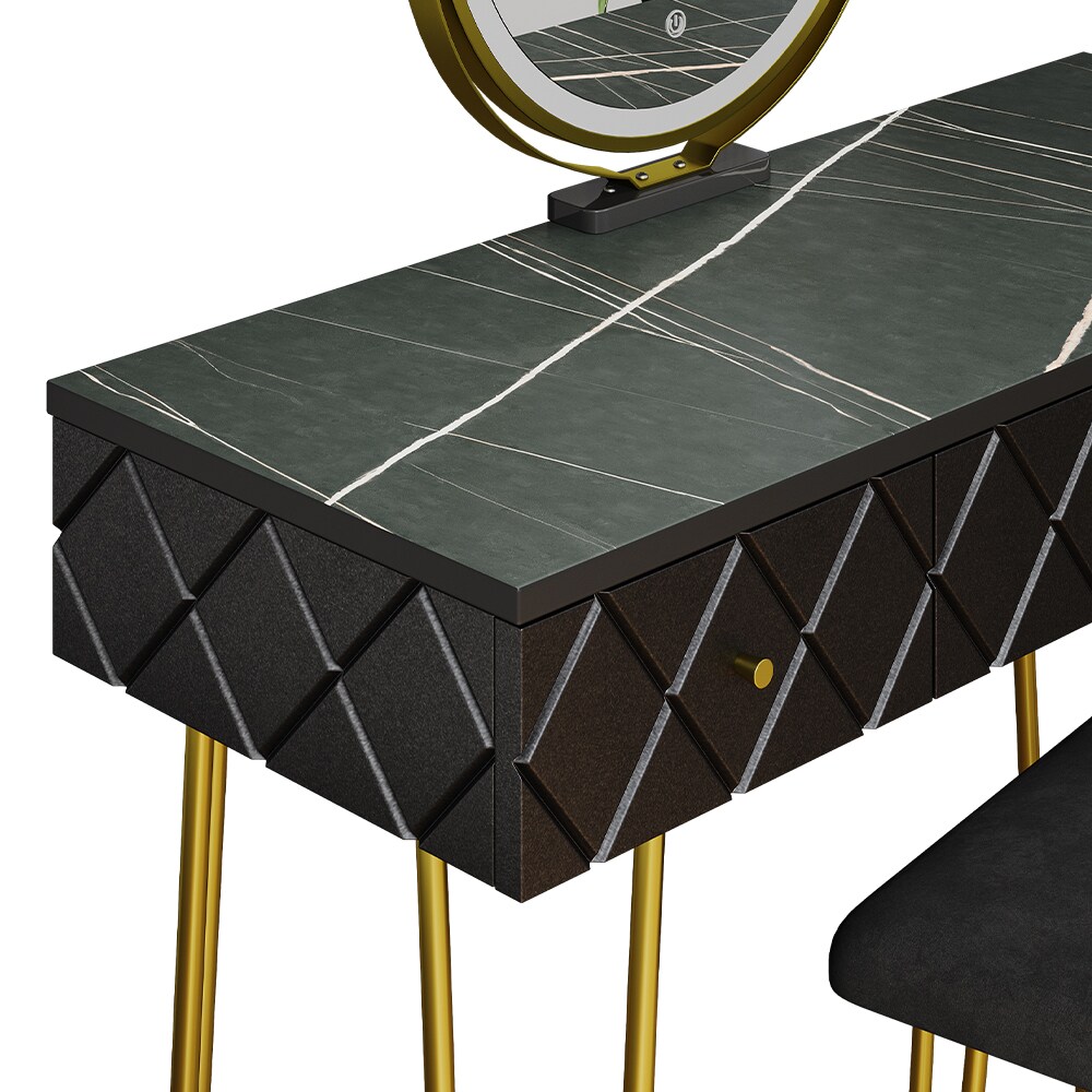 Vicco Schminktisch Mirabell, 100 x 40 cm, Marmor Schwarz, mit LED-Spiegel