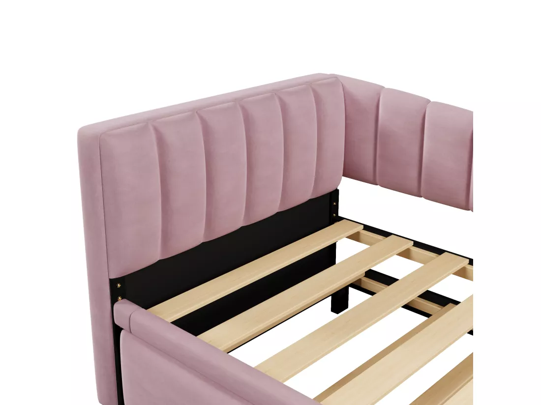 Canapé-lit capitonné 90 x 200 cm / 180 x 200 cm - avec lit gigogne - velours - rose (matelas non inclus)