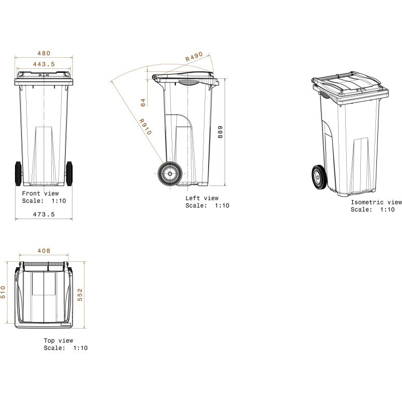 Conteneur à déchets 2 roues 120 litres tri sélectif