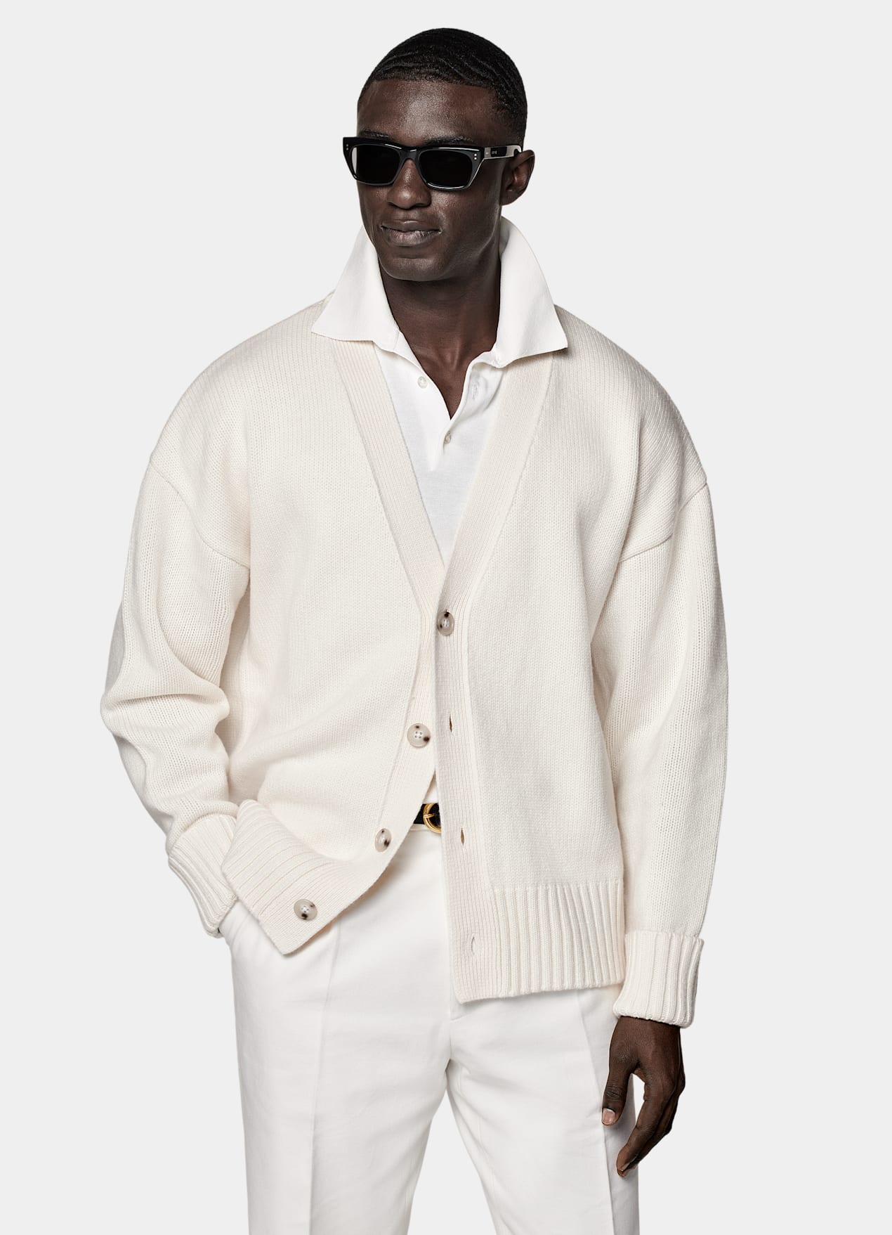 Cardigan oversize Merino blanc cassé