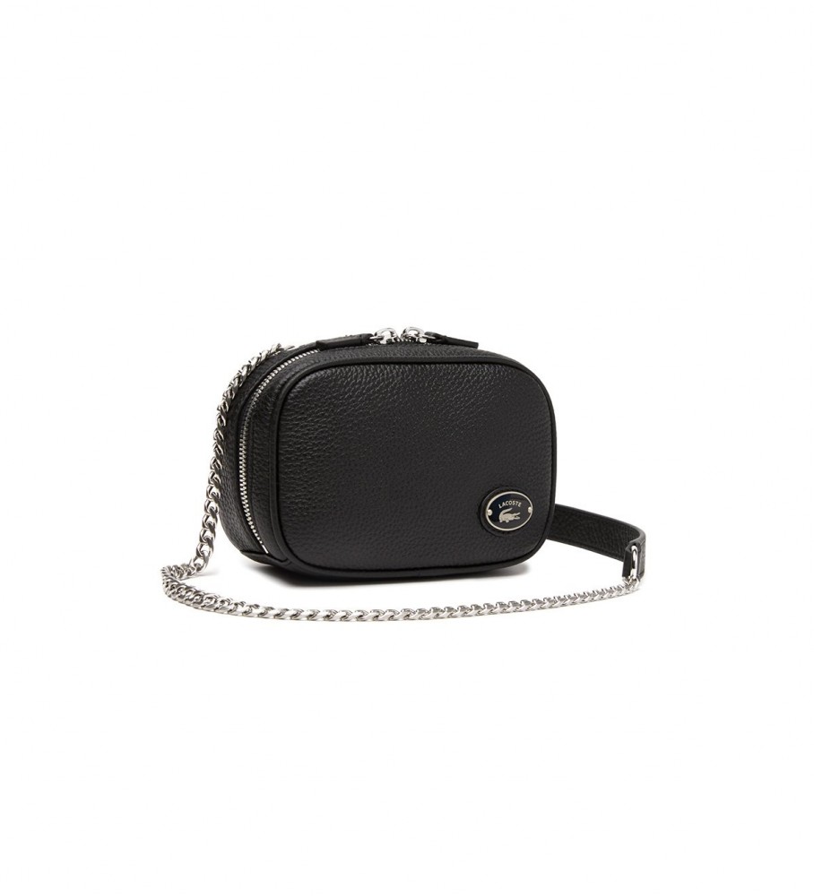 Bolsa quadrada Lacoste em couro granulado preto.