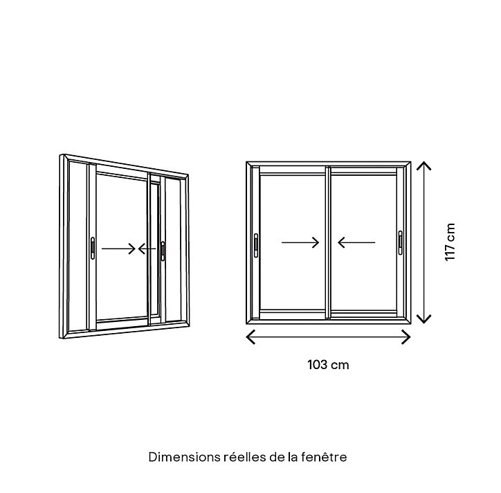 Fenêtre alu 2 vantaux coulissant GoodHome gris - l.100 x h.115 cm
