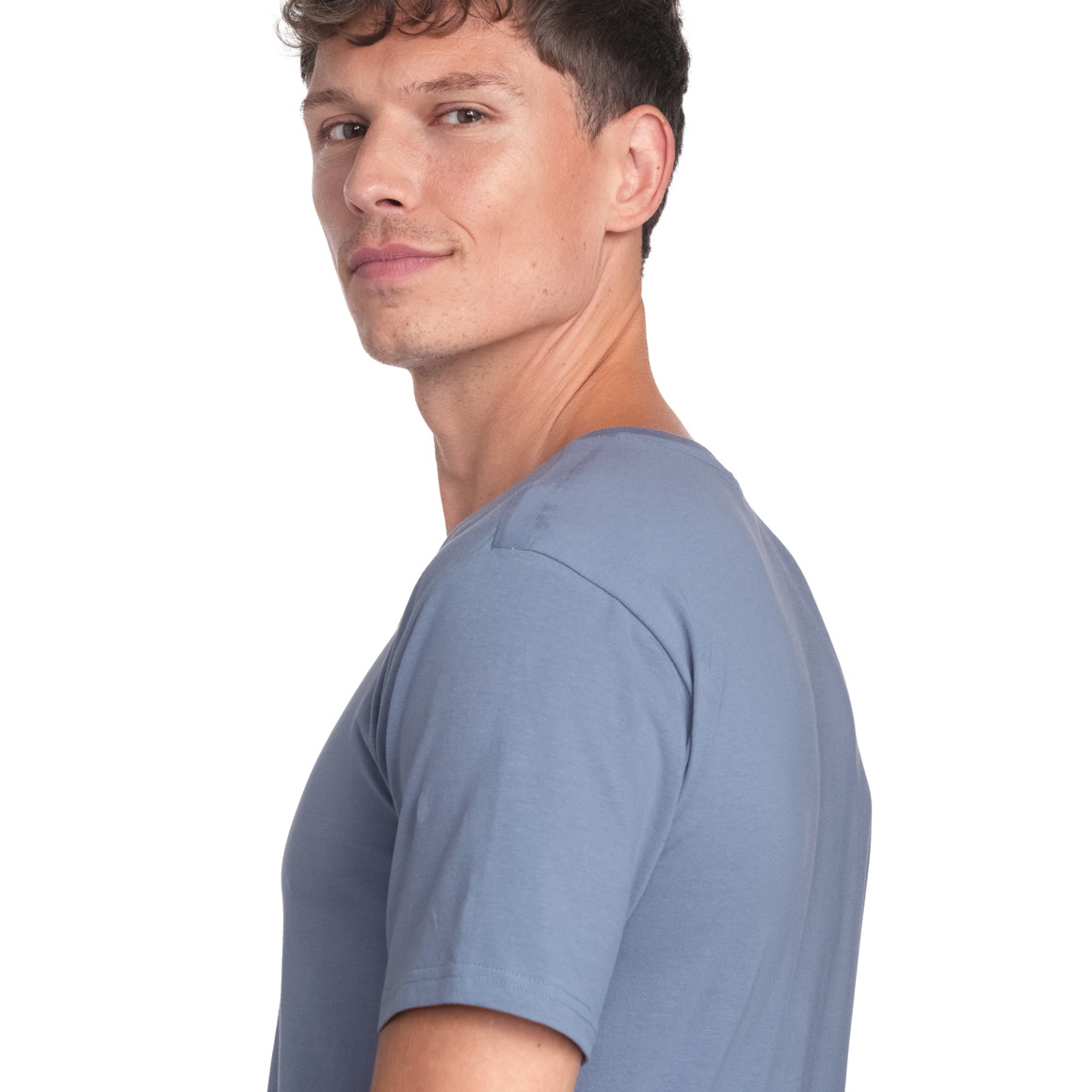VanVaan Herren T-Shirt mit Serafino-Ausschnitt blau