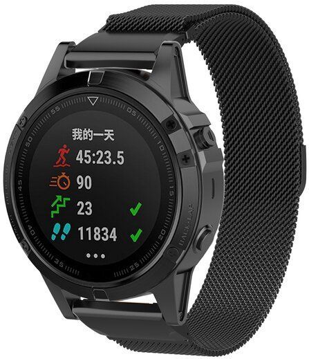 Garmin - Milanese Bandje - Zwart - Garmin Fenix 7s/6s/5s/Instinct 2s/Epix Pro Gen 2 (42mm)