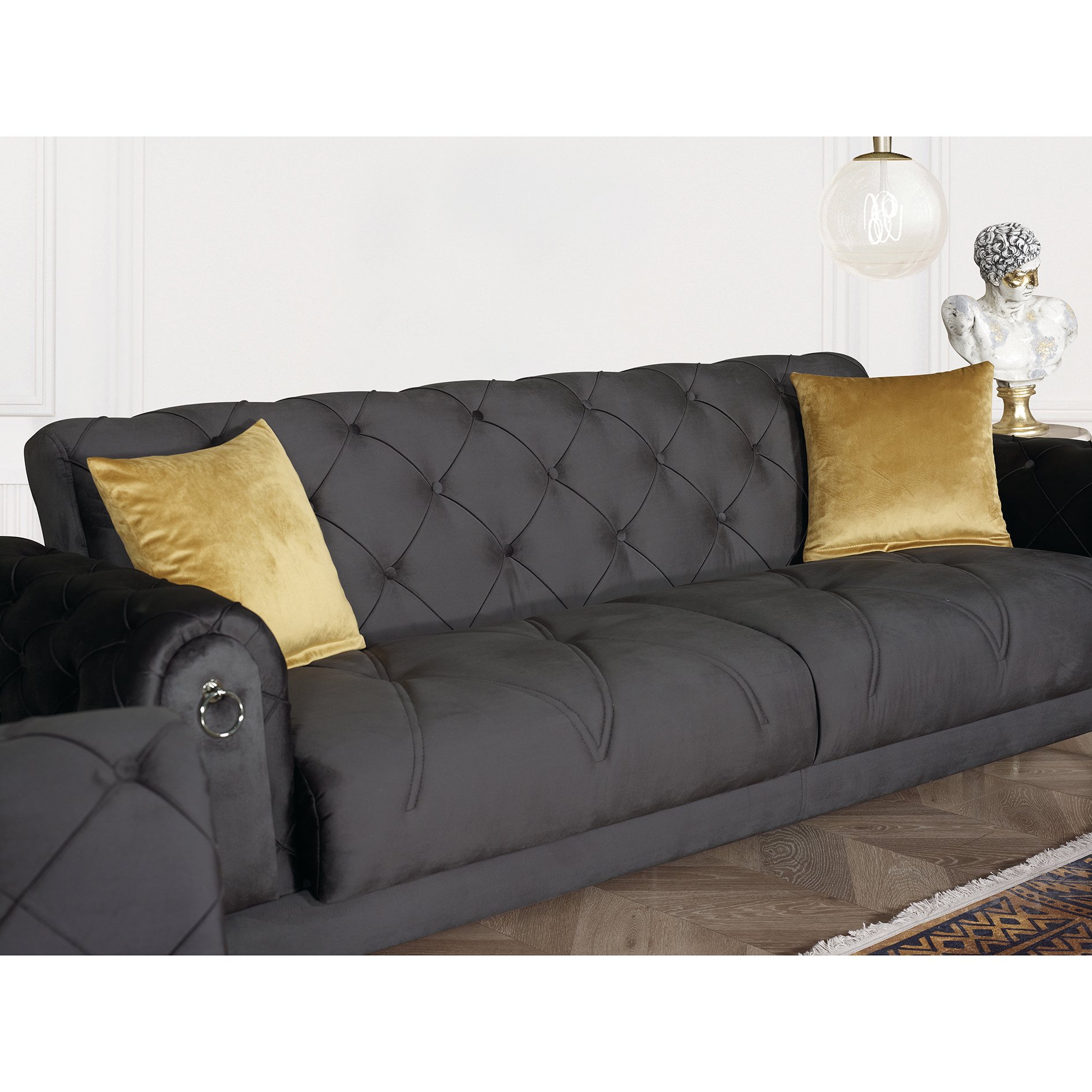 3-Sitzer-Sofa - anthrazit - mit Liegefunktion - Samt