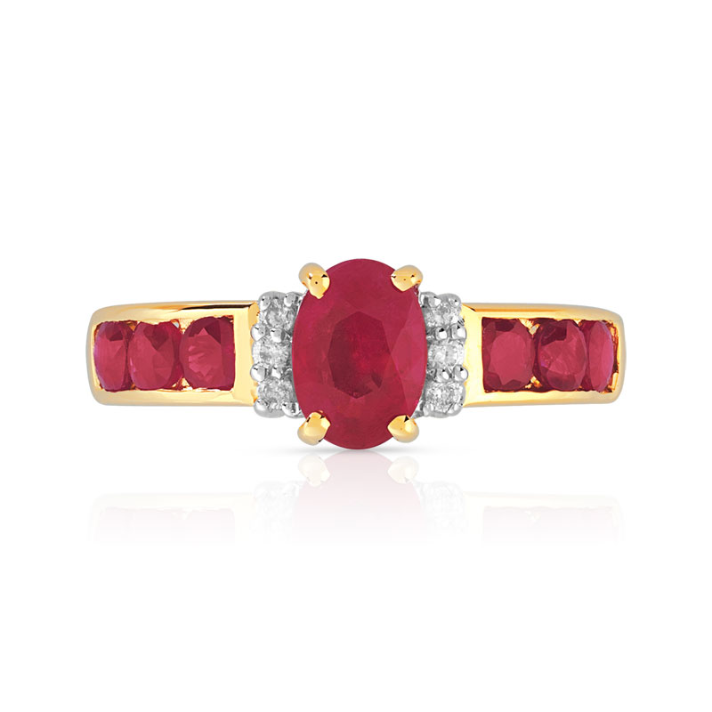 Bague or 750 2 tons rubis et diamants