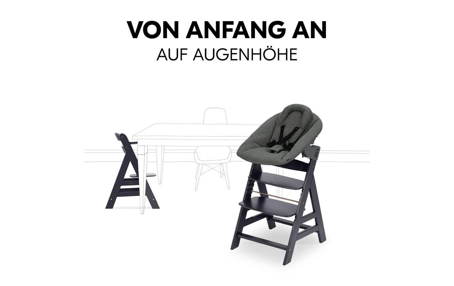 Treppenhochstuhl Alpha Newborn Set Plus Dark Grey<br>Hochstuhl mit 5-Punkt-Gurt