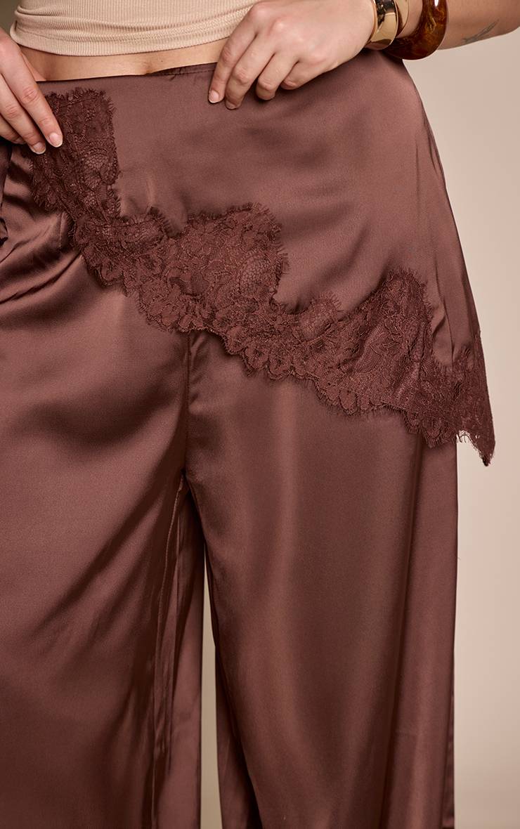 Chocolat Pantalon Large En Satin Avec Foulard Grande Taille