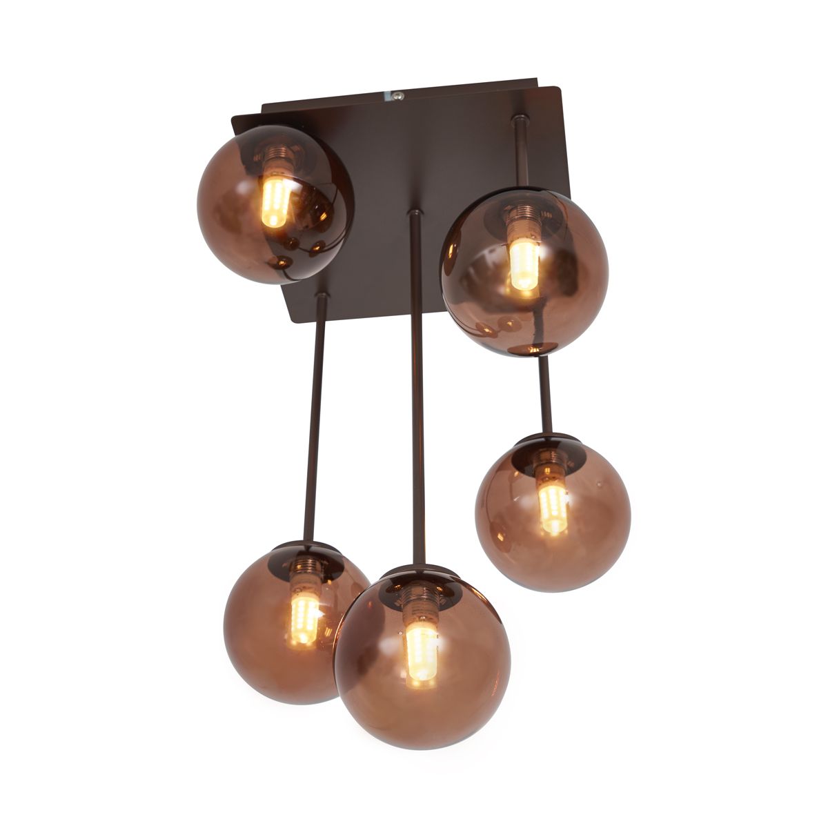 Design plafondlamp brons met brons glas 5-lichts - Athens
