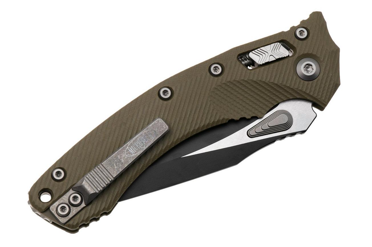 Microtech Amphibian 137RL-2FLGTOD, Two Tone Black M390MK, Fluted OD-Green G10, partly serrated zakmes