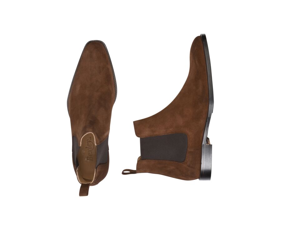 Chelsea boots cuir homme Velours Havane - BERGEN PATIN