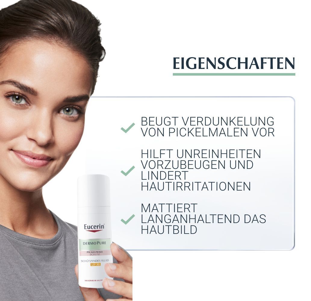 Eucerin® DermoPure Schützendes Fluid LSF 30 – Beugt der Verdunkelung von Pickelmalen und Unreinheiten vor & mattiert