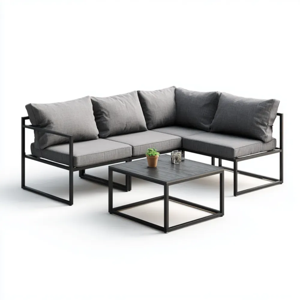 Metallrahmen Garten-Lounge-Set mit Stoffpolster Dunkelgrau