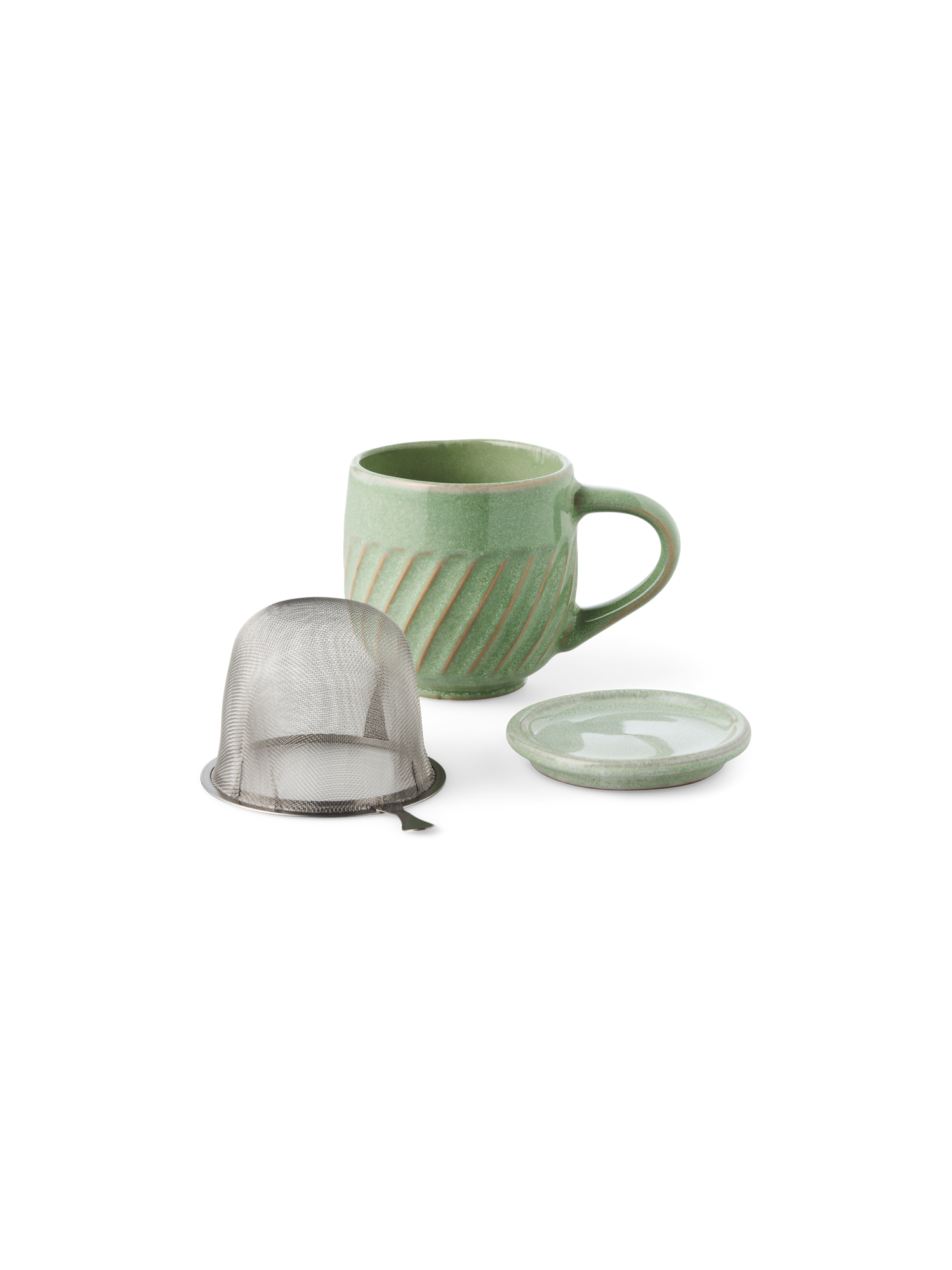 Krus med låg | Stentøj. 250 ml. | Dusty Green