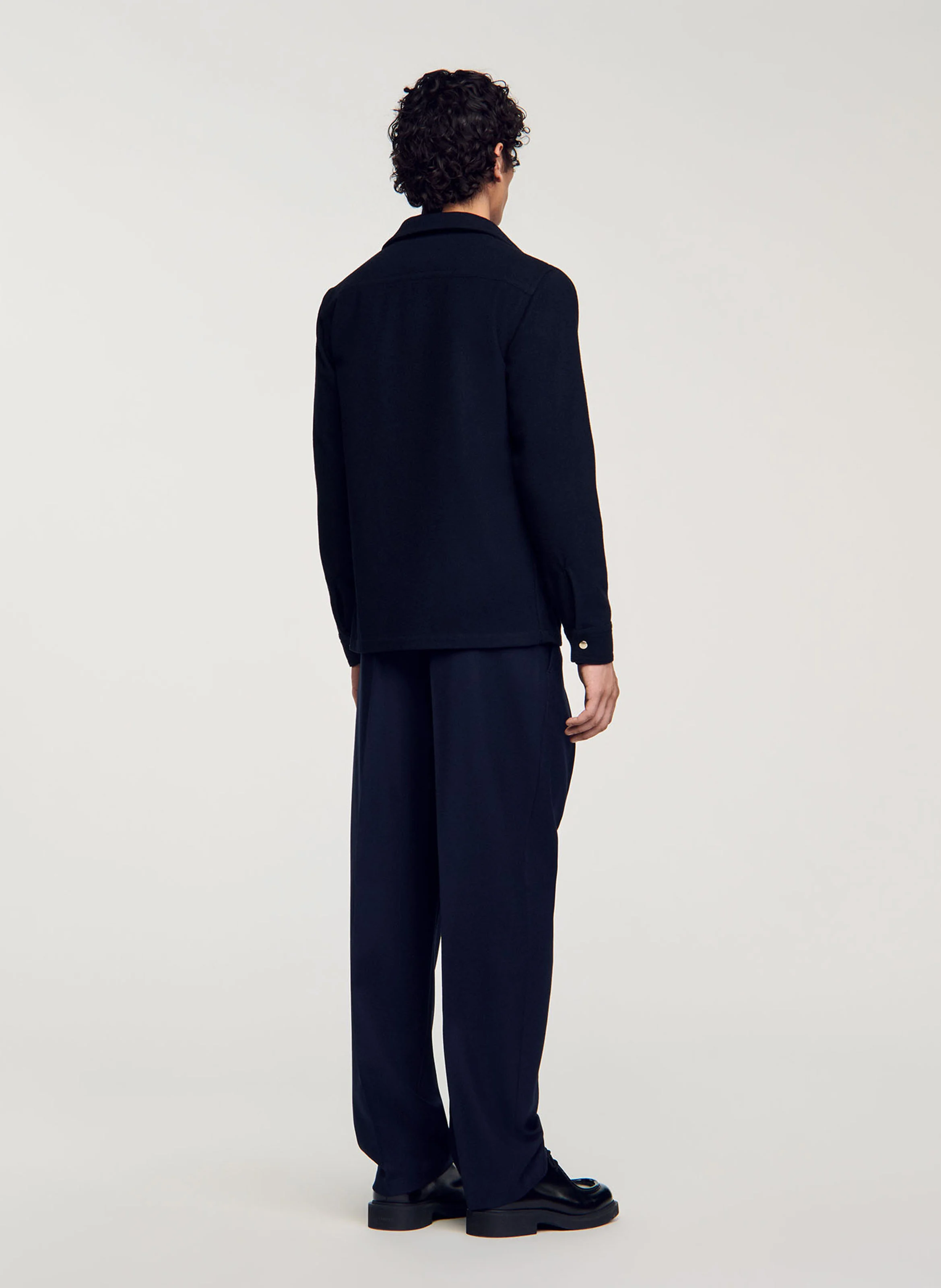Chemise col classique droite en laine mélangée | Bleu