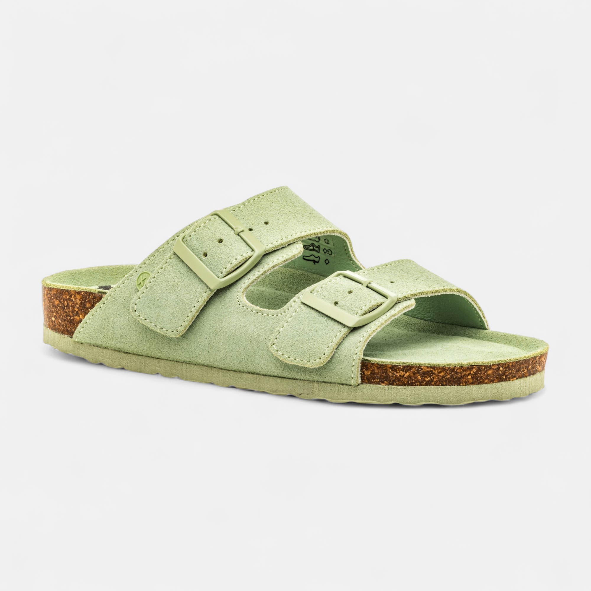 Mules semelle liège Femme en cuir vert clair