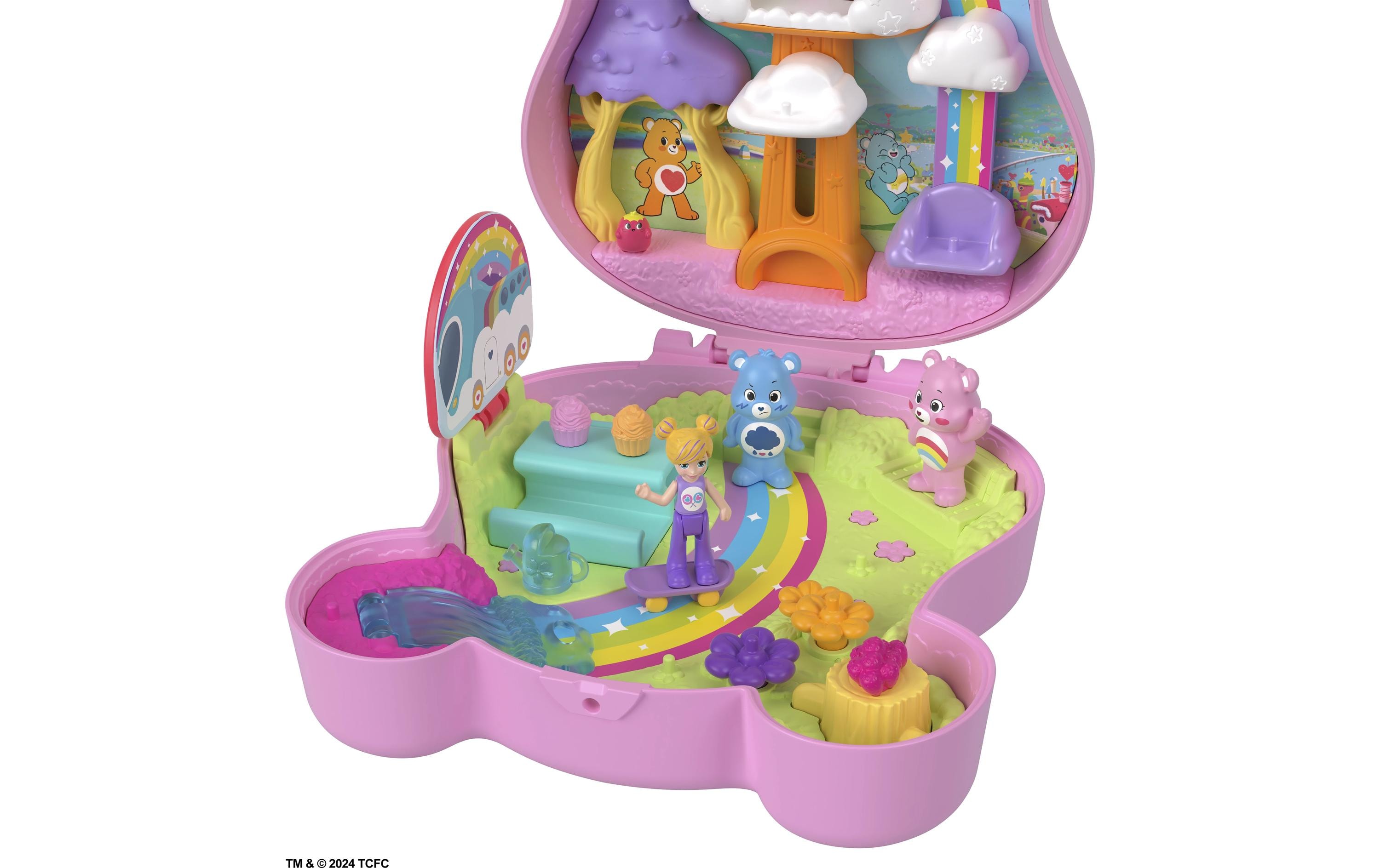 Spielset Glücksbärchis SchatullePuppen & Spielset mit Spielzeugauto und thematischen Accessoires, Reisespielzeug-Schatulle