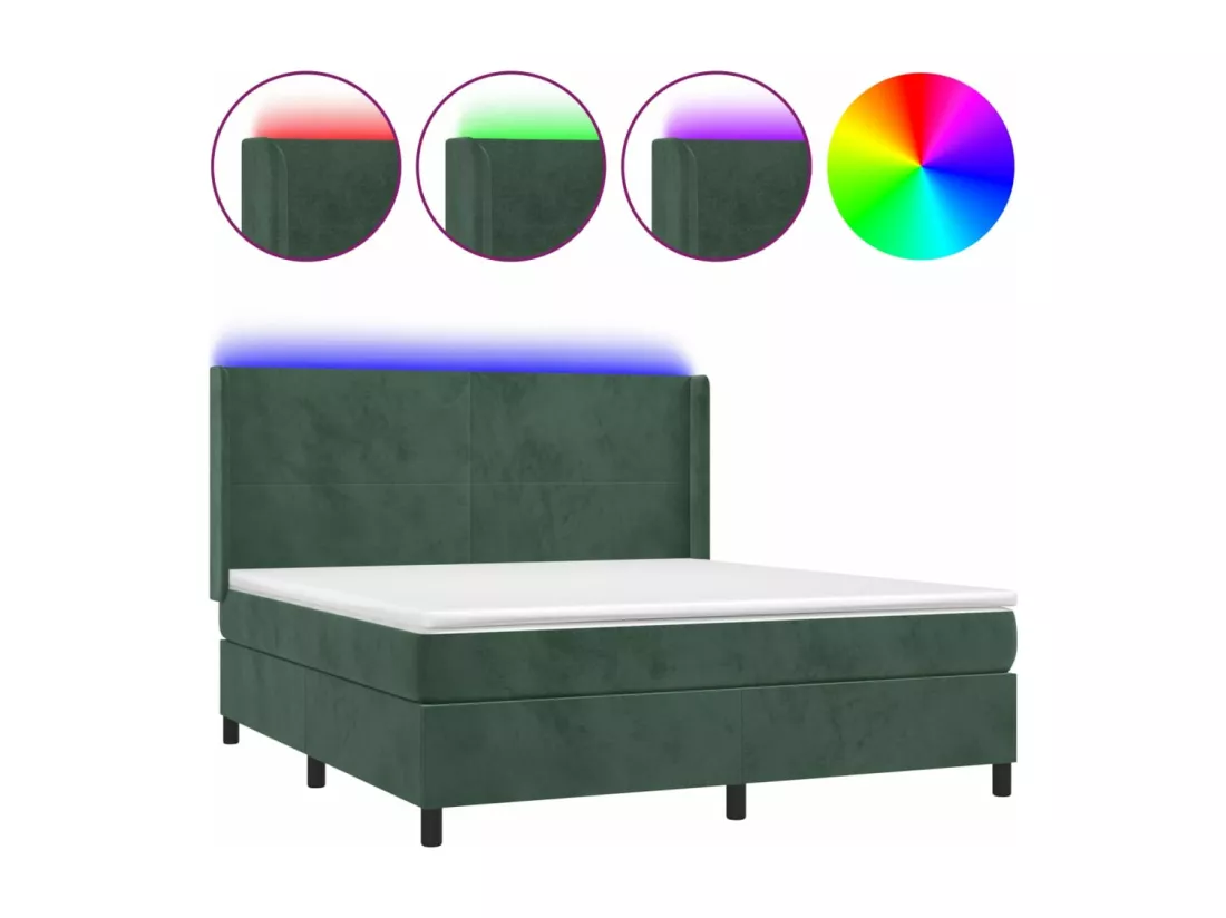 Sommier tapissier matelas et LED Vert foncé 160x200 cm Velours